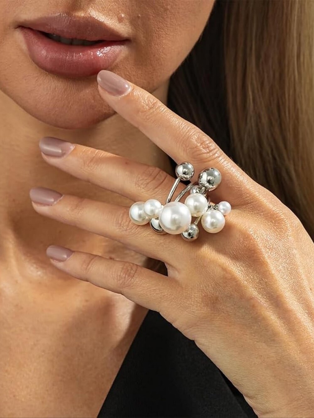 Beaded Pearl Cluster Ring